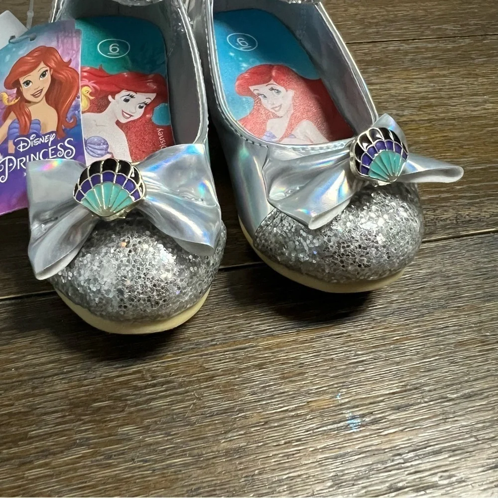 Girls Disney Princess Ariel Ballet Shoes Silver Glitter Heels Size 6